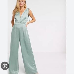Last week available NWT ASOS Satin Pale Green Jumpsuit Size M